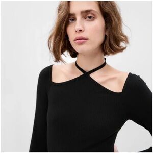 Gap tie neck high neck ribbed mid dress